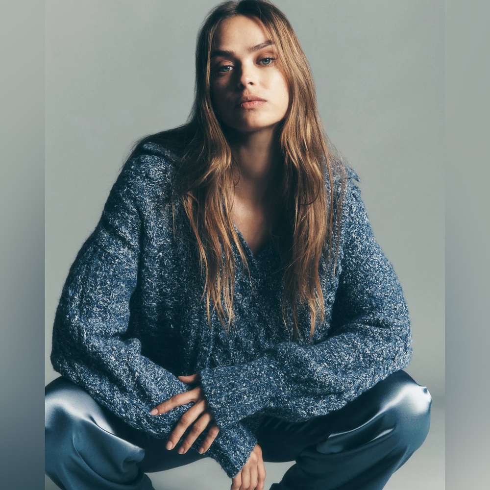 Madewell Cotton-Merino Wool Blend Cable-Knit Sweater NWT